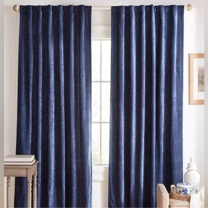 Ralph Lauren Pair of Jenkins Blue Tab Back or Rod Curtains / Panels / Drapes.